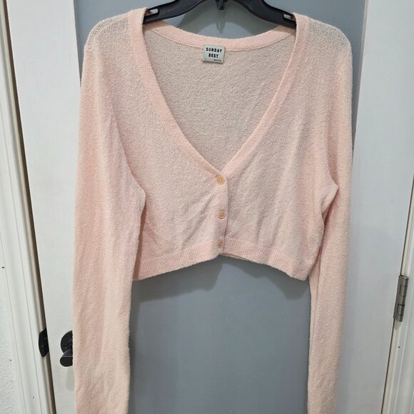 Sunday Best Cropped Cardigan Pink Size L – Soft Knit Button Front Sweater - Picture 1 of 10